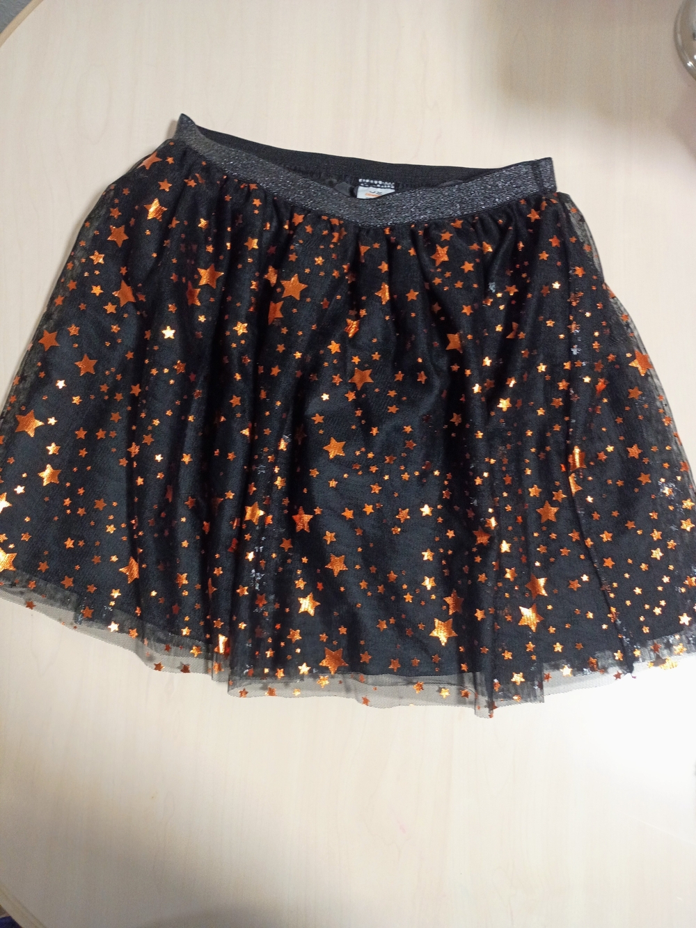 Spirit Halloween Black Tulle Skirt with Metallic Orange Stars -